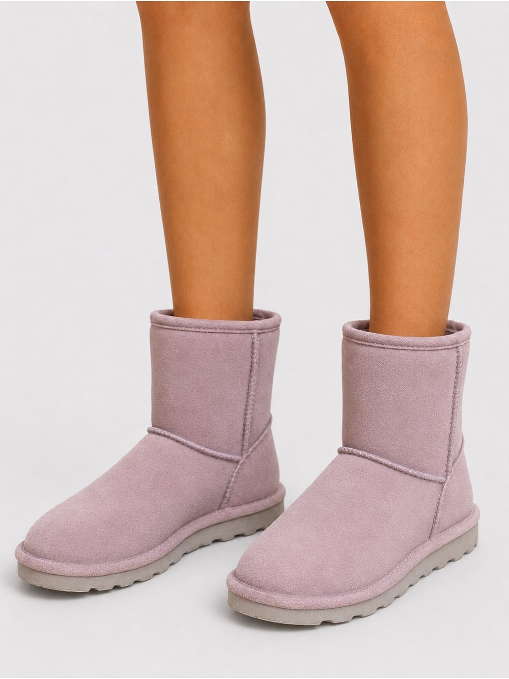 BearPaw Short Suede Sheep Wool Boots in Lavender